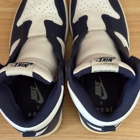 NIKE x SACAI sz 9 Dunk Lux High No Laces White Navy Blue 776446 Nikelab - Picture 8 of 13